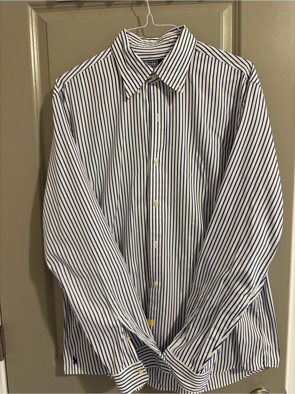 Ralph Lauren White and Navy Vertical Stripe Button-Up Shirt
